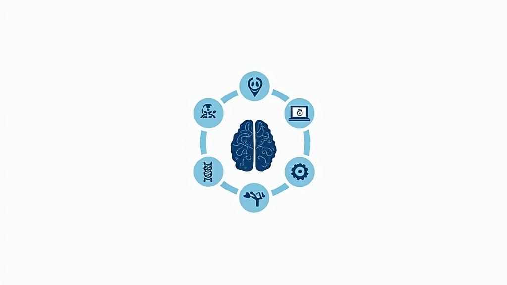 Infographic showing various medical symbols and specialties interconnected, representing comprehensive medical staffing